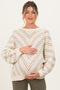 Beige Multi Crew Neck Striped Long Sleeve Maternity Sweater