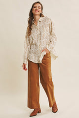 Mocha Floral Cotton Gauze Oversized Button-Down Maternity Shirt