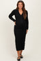 Black Ribbed Knit Button Down Long Sleeve Maternity Midi Dress