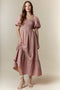 Mauve Plaid Smocked Puff Sleeve Maxi Dress