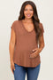 Dark Camel V-Neck Maternity Top