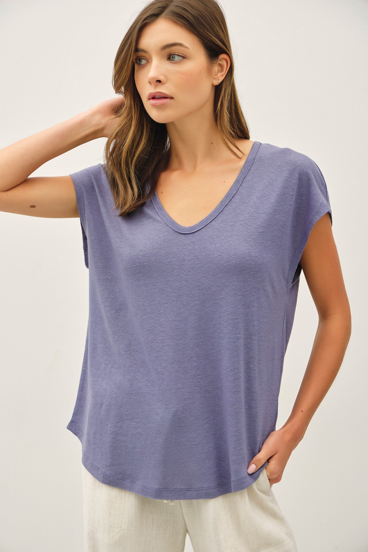 Light Navy V-Neck Maternity Top