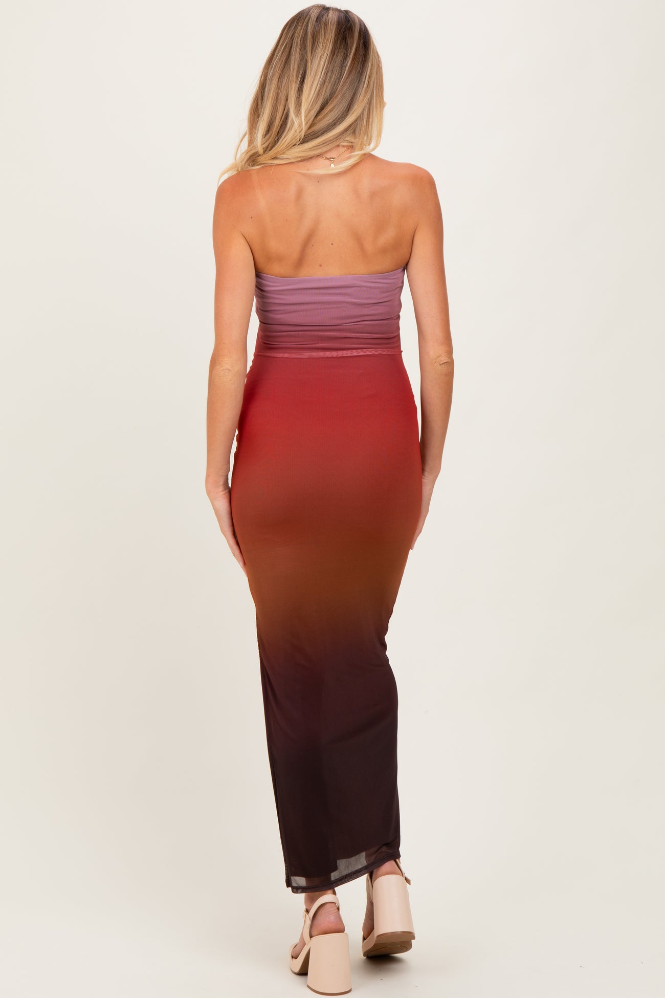 Mauve Ombre Mesh Strapless Maternity Maxi Dress