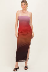 Mauve Ombre Mesh Strapless Maternity Maxi Dress