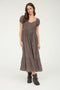 Brown Plaid Puff Sleeve Button Down Maxi Dress