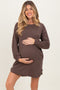 Brown Rib Knit Long Sleeve Maternity Dress