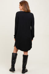 Black Rib Knit Long Sleeve Dress