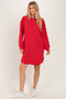 Red Rib Knit Long Sleeve Dress