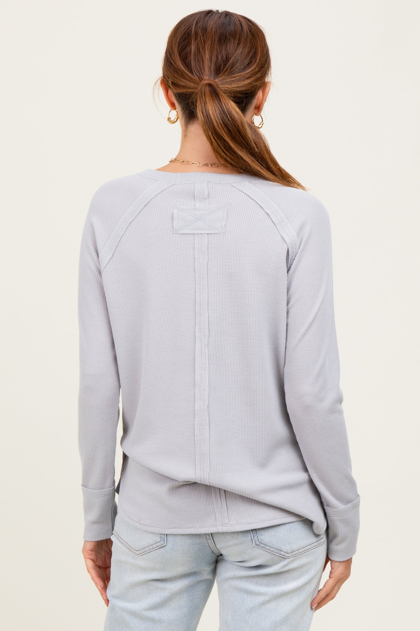 Light Grey Baby Waffle Knit Long Sleeve Top