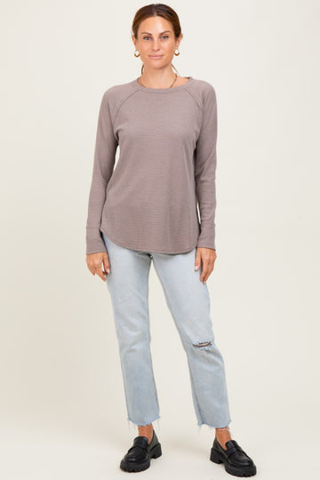 Taupe Baby Waffle Knit Long Sleeve Top