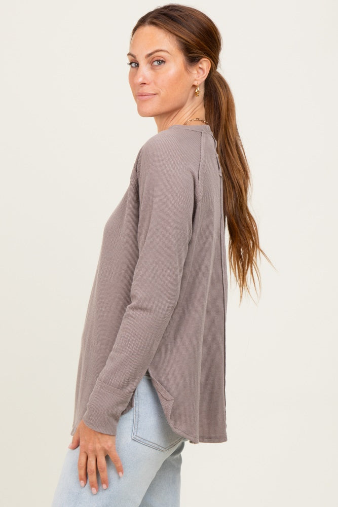 Taupe Baby Waffle Knit Long Sleeve Top