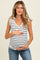 Ivory/Black Striped Ribbed V-Neck Shoulder Tie Sleeveless Maternity Top