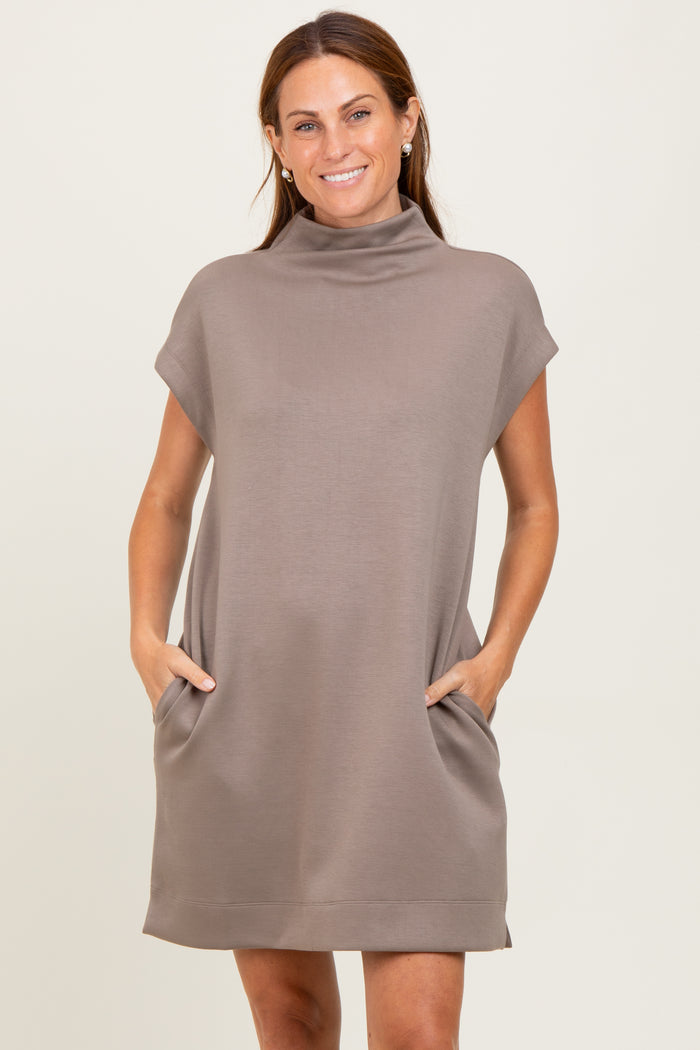 Light Taupe Mock Neck Mini Dress
