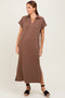 Mocha Collared Short Sleeve Midi Dress