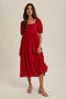Red Swiss Dot Puff Sleeve Midi Dress