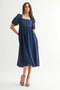 Navy Swiss Dot Puff Sleeve Midi Dress