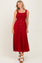 Burgundy Smocked Sleeveless Button Down Midi Dress