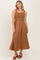 Camel Smocked Sleeveless Button Down Midi Dress