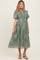 Light Olive Floral Lace Smocked Maternity Midi Dress