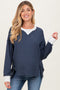 Navy Oversized Contrast Trim Maternity Thermal Pullover