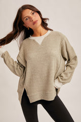 Light Olive Oversized Contrast Trim Maternity Thermal Pullover
