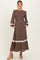 Brown Floral Smocked Crochet Lace Accent Maternity Maxi Dress