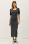 Charcoal Ruched Short Sleeve Side Slit Midi Dress