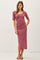 Mauve Ruched Short Sleeve Side Slit Midi Dress