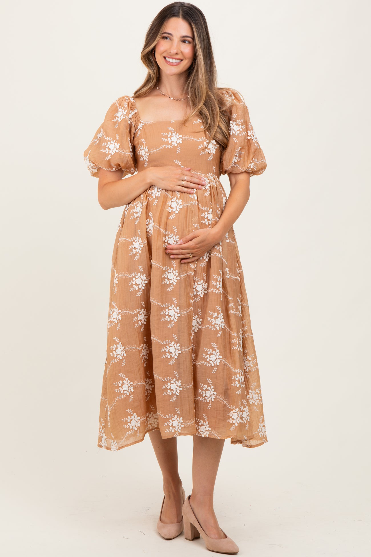 Mocha Textured Maternity Midi Dress