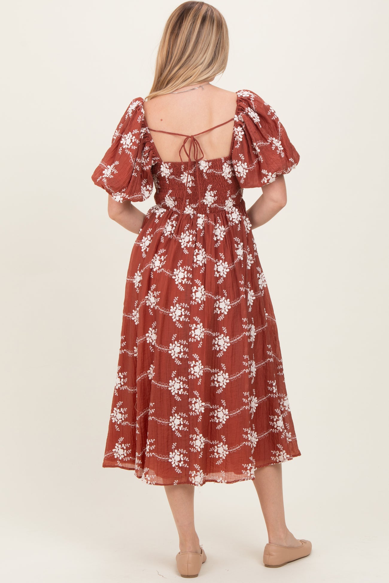 Rust Textured Midi Dress