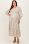 Cream Floral Smocked Long Sleeve Maternity Plus Maxi Dress