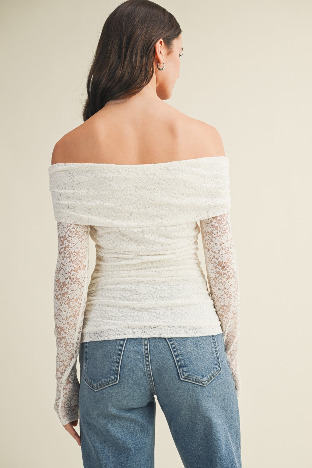 White Lace Off Shoulder Long Sleeve Top