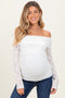 White Lace Off Shoulder Long Sleeve Maternity Top