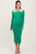 woman wearing a green ribbed long sleeve maternity dress with a keyhole cutout and a visible baby bump