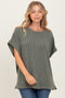 Olive Solid Ribbed Short Sleeve Oversized Tunic Top