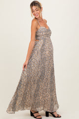 Beige Floral Cutout Tie Back Maternity Maxi Dress