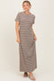 Brown Striped Short Sleeve Midi Dress