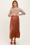 Brown Striped Contrast Sweater Top Maternity Maxi Dress