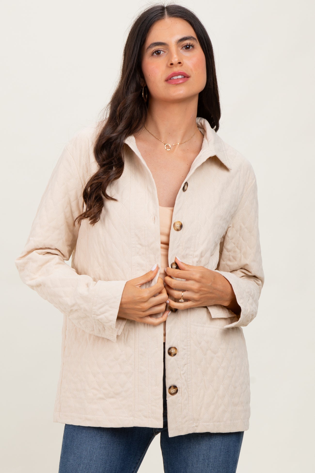 Cream Quilted Button Maternity Jacket