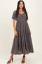 Black Plaid Mesh Tiered Maxi Dress