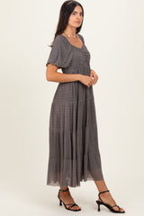 Black Plaid Mesh Tiered Maxi Dress
