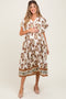 Mocha Floral V-Neck Button Detail Maternity Mid Dress