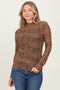 Mocha Animal Print Mesh Ruffle Neck Top