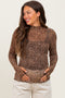Mocha Animal Print Mesh Ruffle Neck Maternity Top