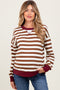Brown Contrast Stripe Oversized Maternity Sweatshirt