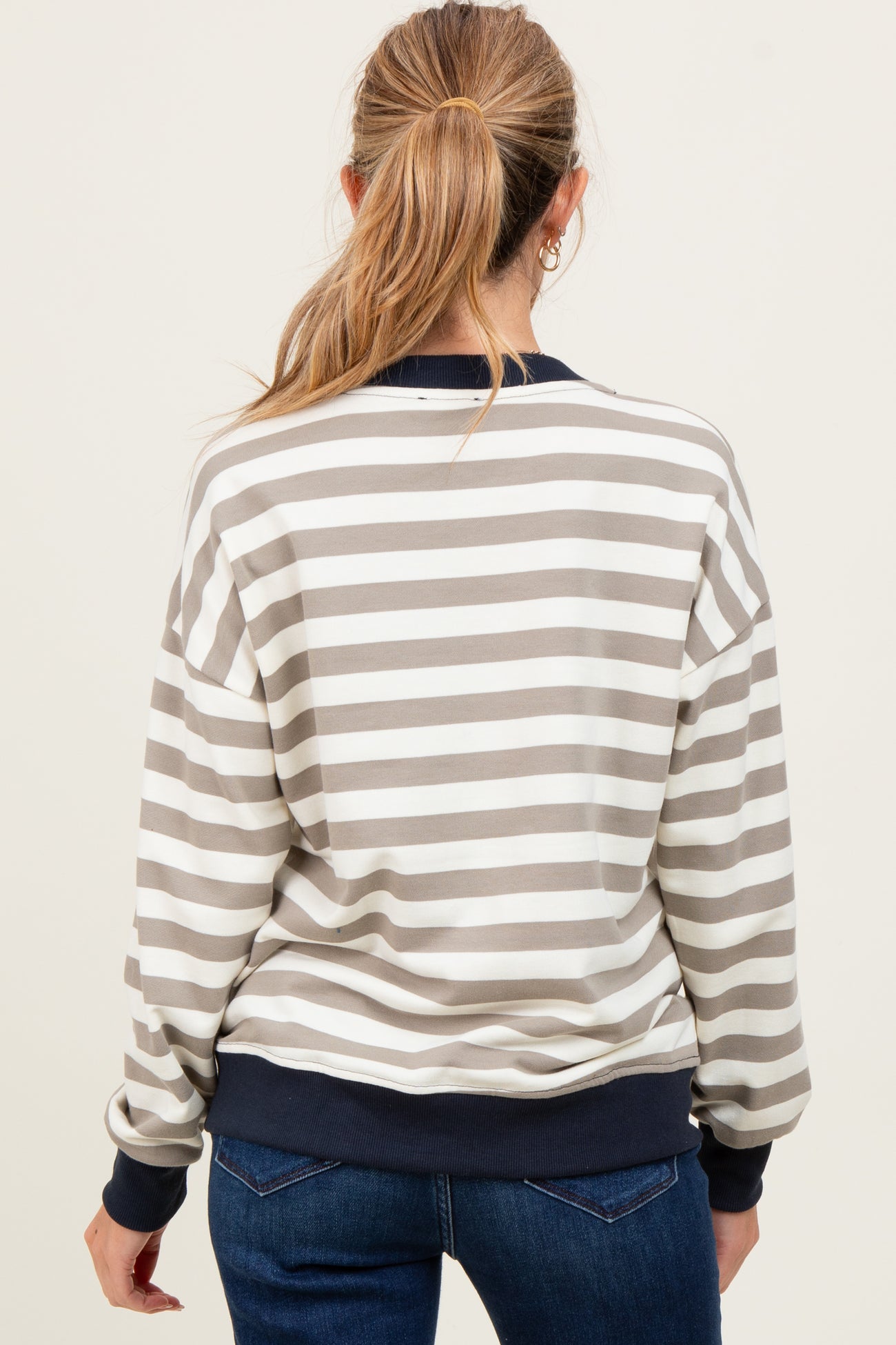 Navy Contrast Stripe Oversized Maternity Sweatshirt