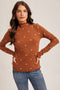 Dark Camel Knit Embroidered Floral Ruffle Hem Top