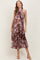 Brown Floral Pleated Halter Maternity Midi Dress