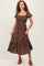 Brown Plaid Smocked Puff Sleeve Midi Dress