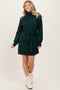 Forest Green Turtleneck Belted Mini Sweater Dress